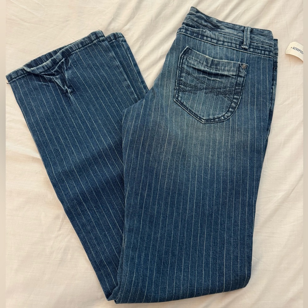 NWT Aeropostale Women's Dark Blue Pinstripe Boot Cut Jeans 9/10 Long - Picture 3 of 8